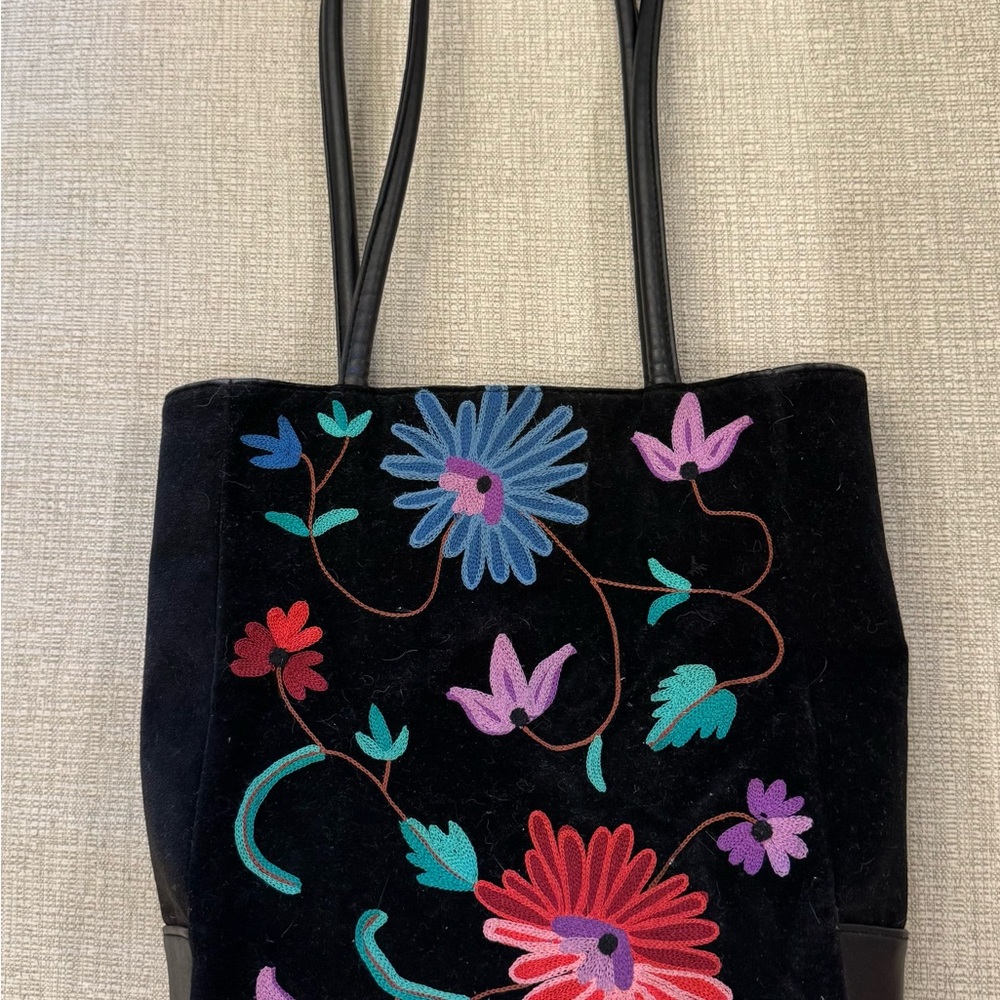 Bueno Velvet/Suede Embroidered Shoulder Tote Bag